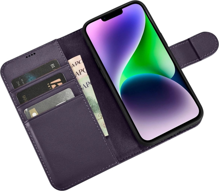 Чохол-книжка iCarer Real Cowhide Premium Leather 2in1 Wallet Case з RFID для Apple iPhone 14 Plus Dark Purple (WMI14220727-DP) - зображення 4