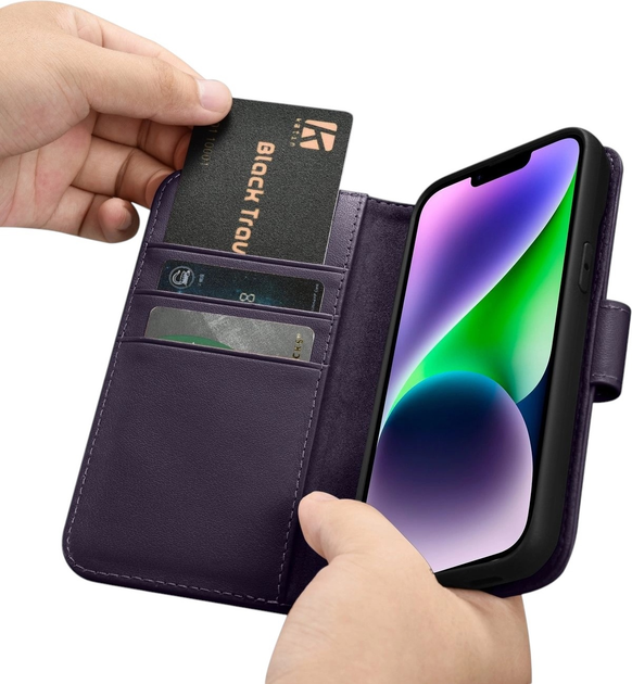 Чохол-книжка iCarer Real Cowhide Premium Leather 2in1 Wallet Case з RFID для Apple iPhone 14 Plus Dark Purple (WMI14220727-DP) - зображення 16