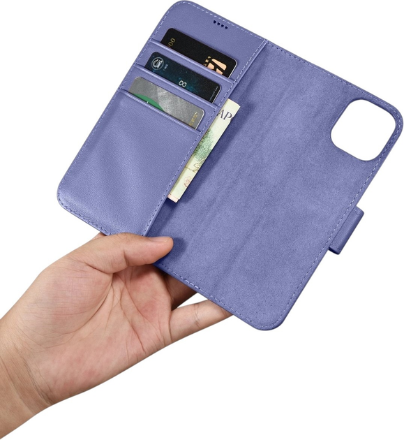 Etui z klapką iCarer Real Cowhide Premium Leather 2in1 Wallet Case z RFID do Apple iPhone 14 Plus Light Purple (WMI14220727-LP) - obraz 14