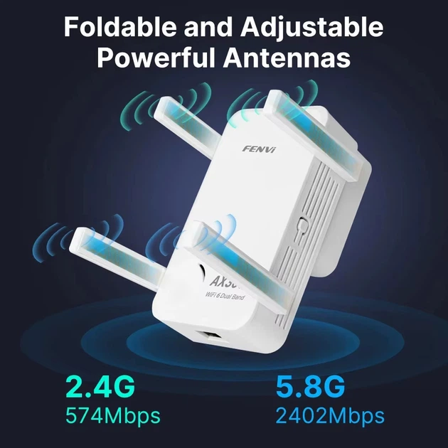 Wi-Fi репітер підсилювач сигналу Wi-Fi6 AX3000, 4 антени, до 3000 Мбіт/с, білий, 120х82х65 мм - зображення 4