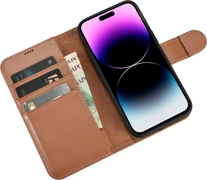 Etui z klapką iCarer Real Cowhide Premium Leather 2in1 Wallet Case z RFID do Apple iPhone 14 Pro Max Brown (WMI14220728-BN) - obraz 4
