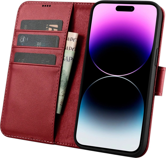 Чохол-книжка iCarer Real Cowhide Premium Leather 2in1 Wallet Case з RFID для Apple iPhone 14 Pro Max Red (WMI14220728-RD) - зображення 3