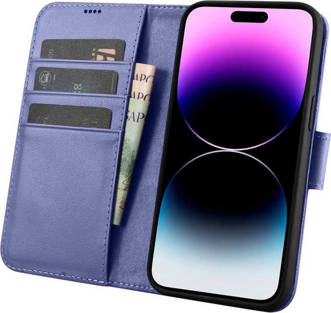 Etui z klapką iCarer Real Cowhide Premium Leather 2in1 Wallet Case z RFID do Apple iPhone 14 Pro Max Light Purple (WMI14220728-LP) - obraz 3