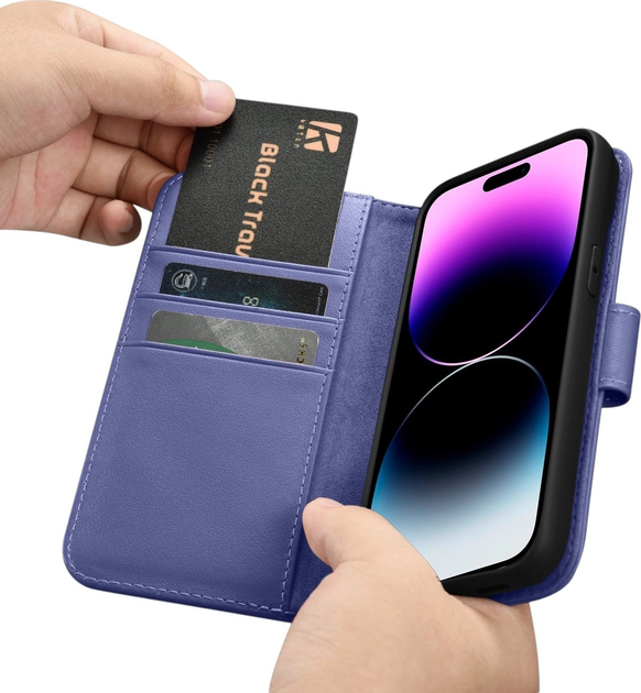 Etui z klapką iCarer Real Cowhide Premium Leather 2in1 Wallet Case z RFID do Apple iPhone 14 Pro Max Light Purple (WMI14220728-LP) - obraz 16