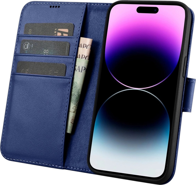 Чохол-книжка iCarer Real Cowhide Premium Leather 2in1 Wallet Case з RFID для Apple iPhone 14 Pro Max Blue (WMI14220728-BU) - зображення 3