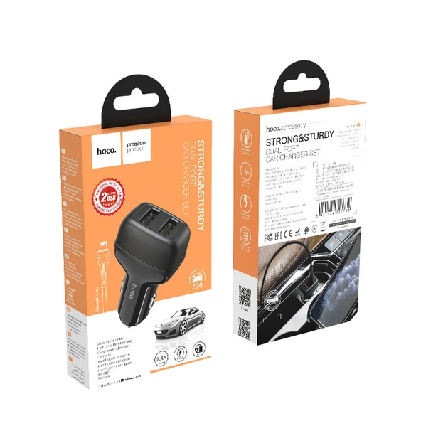 Адаптер автомобильный HOCO Lightning Cable Leader Z36 |2USB, 2.4A| 4756292 - Фото 3 Адаптер автомобильный HOCO Lightning Cable Leader Z36 |2USB, 2.4A| 4756292 - изображение 3