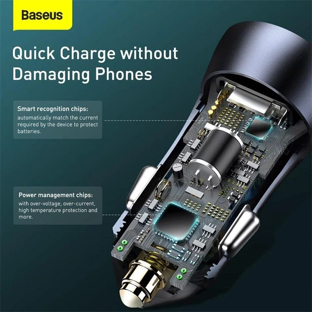 Адаптер автомобильный BASEUS Golden Contactor Pro Dual Quick Charger Car Charger |2USB, 5A/40W, QC| (CCJD-A0G) 4756344 - изображение 2