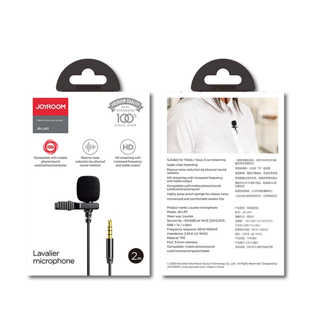 Мікрофон JOYROOM Lavalier Microphone JR-LM1 unk | AUX, 2M |unk| - Фото 2 Мікрофон JOYROOM Lavalier Microphone JR-LM1 unk | AUX, 2M |unk| - зображення 2
