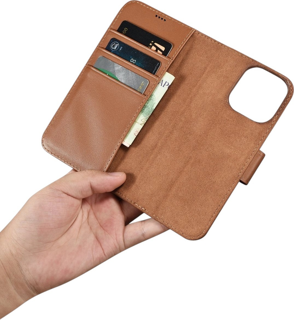 Etui z klapką iCarer Real Cowhide Premium Leather 2in1 Wallet Case z RFID do Apple iPhone 14 Pro Brown (WMI14220726-BN) - obraz 15