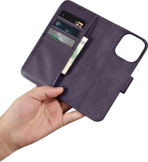 Чохол-книжка iCarer Real Cowhide Premium Leather 2in1 Wallet Case з RFID для Apple iPhone 14 Pro Dark Purple (WMI14220726-DP) - зображення 15