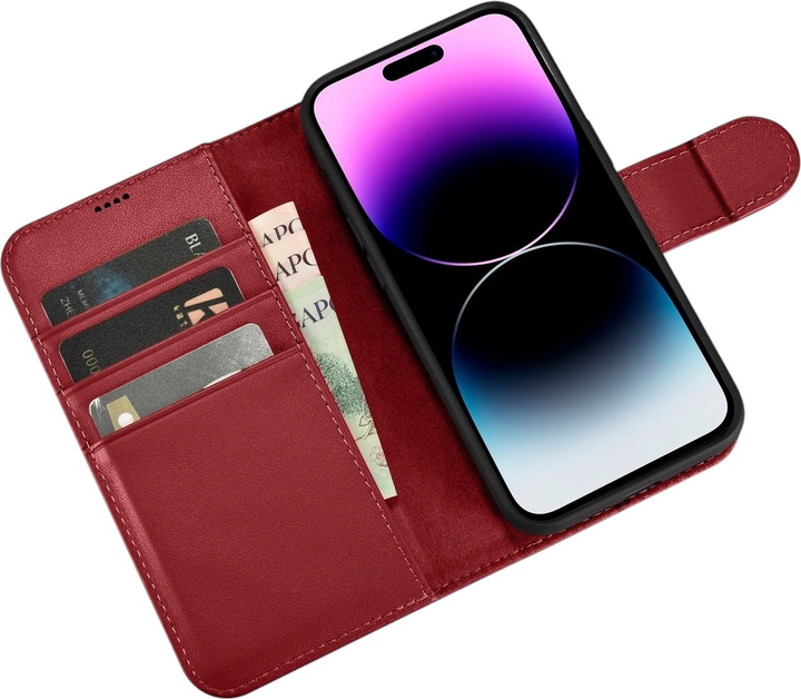Etui z klapką iCarer Real Cowhide Premium Leather 2in1 Wallet Case z RFID do Apple iPhone 14 Pro Red (WMI14220726-RD) - obraz 4