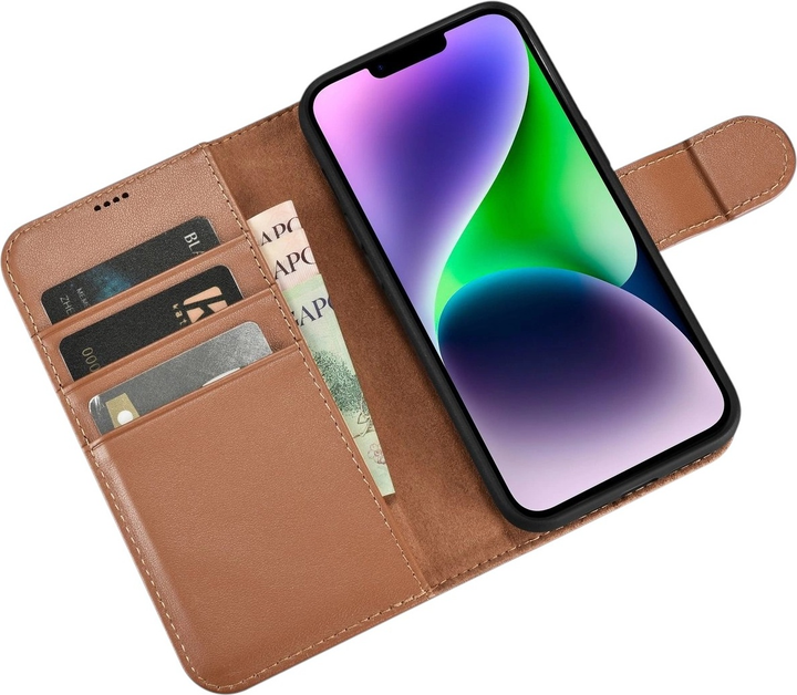 Etui z klapką iCarer Real Cowhide Premium Leather 2in1 Wallet Case z RFID do Apple iPhone 14 Brown (WMI14220725-BN) - obraz 4