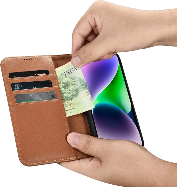 Etui z klapką iCarer Real Cowhide Premium Leather 2in1 Wallet Case z RFID do Apple iPhone 14 Brown (WMI14220725-BN) - obraz 13