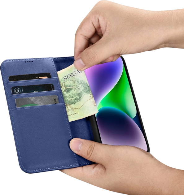 Чохол-книжка iCarer Real Cowhide Premium Leather 2in1 Wallet Case з RFID для Apple iPhone 14 Blue (WMI14220725-BU) - зображення 13