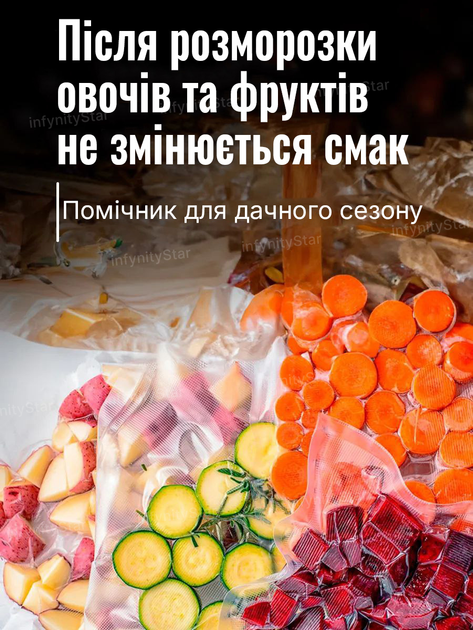 Вакуумный упаковщик для дома кухни с ножом резаком Vacuum Sealer вакууматор для еды продуктов питания сухих и влажных овощей и мяса прибор для упаковки пищи вакуумные упаковщики комплект гофрированные пакеты 10 шт HZ-001 - изображение 8