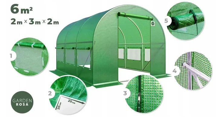 Арочный парник теплица 6 м2 3×2×2 м, с оцинкованным каркасом, армированной пленкой, УФ-защитой и вентиляцией - прочность, камфорт - изображение 6