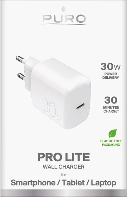 Мережевий зарядний пристрій Puro PROLITE 30W USB-C White (8018417498619) - зображення 2
