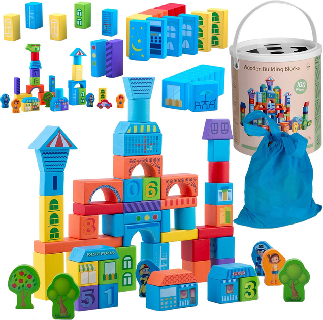 Drewniane klocki edukacyjne Ricokids RK-871 787101 100 elementów (5903890623258) - obraz 1