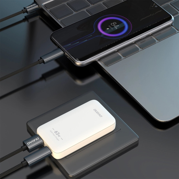 Мережевий зарядний пристрій Dudao A65Q 65W PD USB-A / USB-C Ultra-Thin EU/US White (6976625333851) - зображення 5