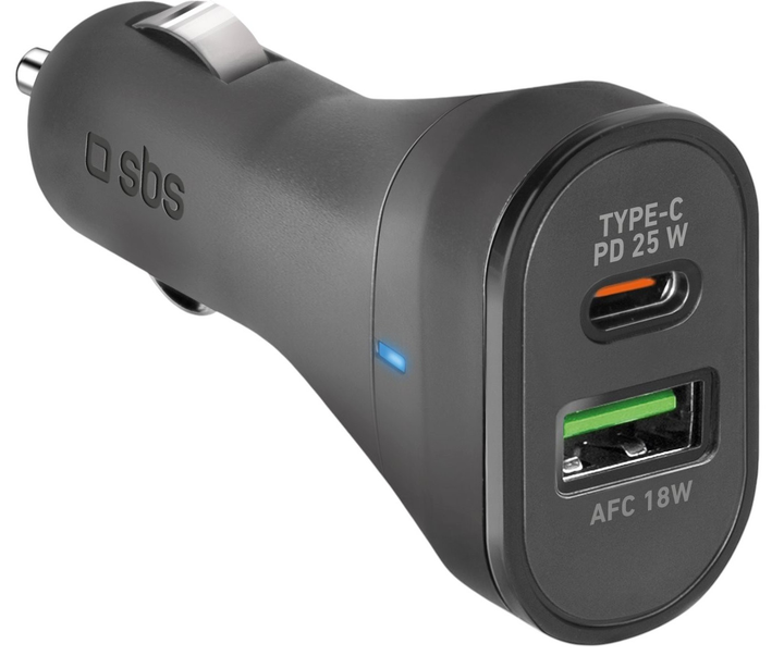 Автомобільний зарядний пристрій SBS 25W USB-A USB-C Power Delivery Black (TECRPD25W) - зображення 1