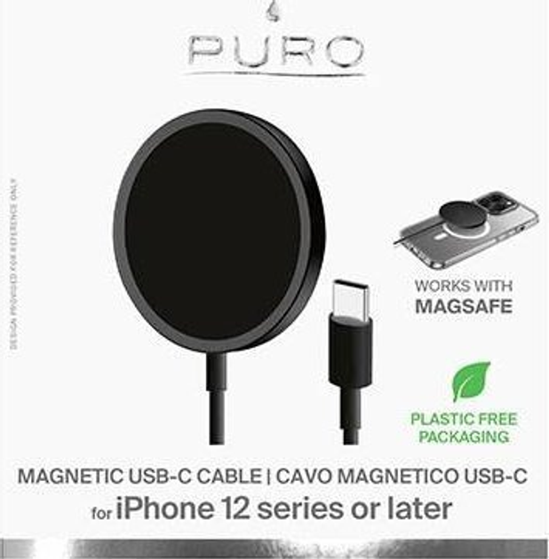 Ładowarka indukcyjna bezprzewodowa Puro 15W Magnetico z MagSafe 1m Black (8033830313387) - obraz 3