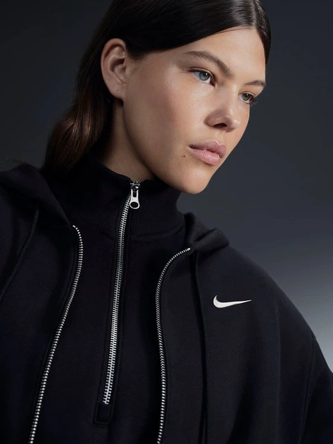 Толстовка на молнии с капюшоном на флисе женская Nike Sportswear Phoenix Oversized Fleece DQ5758-010 S Black/Sail (0196149282947) - изображение 14