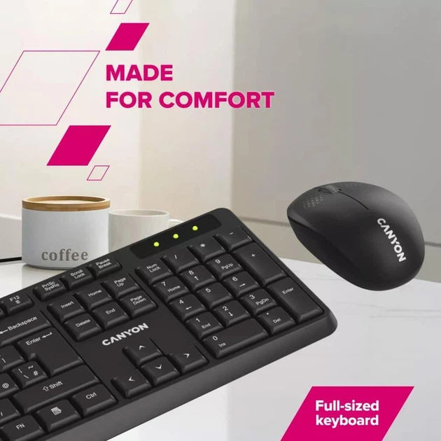 Комплект (Клавиатура и мышь) Canyon SET-W01 Keyboard+Mouse Wireless Black (CNE-HSETW01) - изображение 10