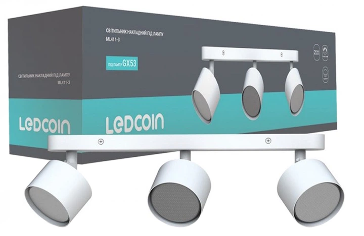 Потолочный светильник накладной поворотный Ledcoin ML411-3 под лампу GX53 белый (4820273273118) - Фото 1 Потолочный светильник накладной поворотный Ledcoin ML411-3 под лампу GX53 белый (4820273273118) - изображение 1