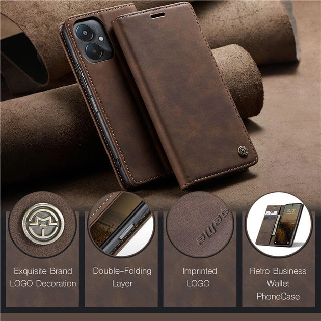 Чохол-книжка CaseMe із нубуку для Xiaomi Poco C65 Темно-коричневий - Фото 4 Чохол-книжка CaseMe із нубуку для Xiaomi Poco C65 Темно-коричневий - зображення 4