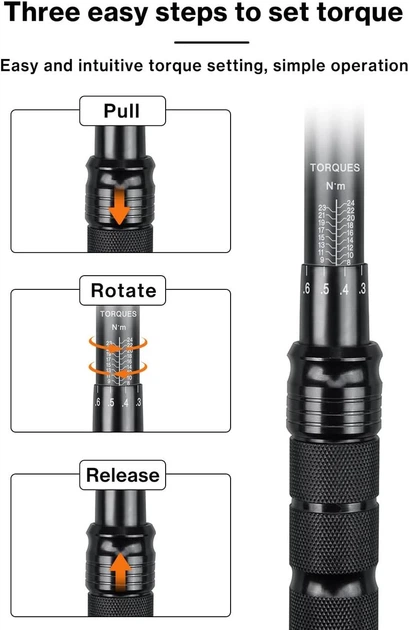 Динамометрический ключ 1/4" Lytool 2-24 Nm Drive Click Torque Wrench Set (с набором насадок Hex/Torx, удлинителем и кейсом) - изображение 4