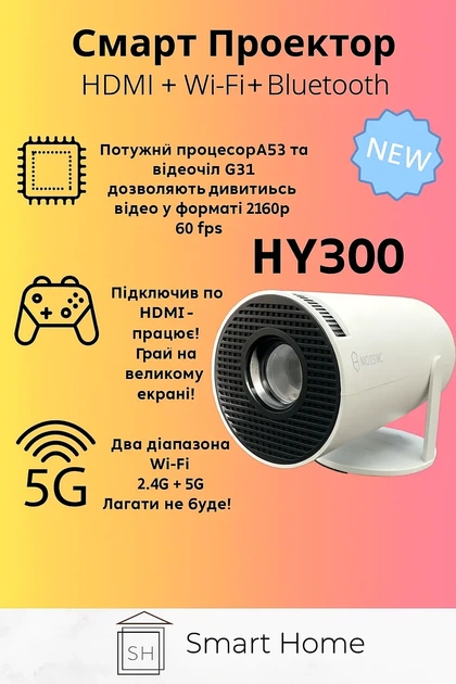 Смарт Проектор Magcubic HY300 PRO 4K Android 11 HD BT5.0 Dual Wi-Fi Домашний кинотеатр - изображение 2