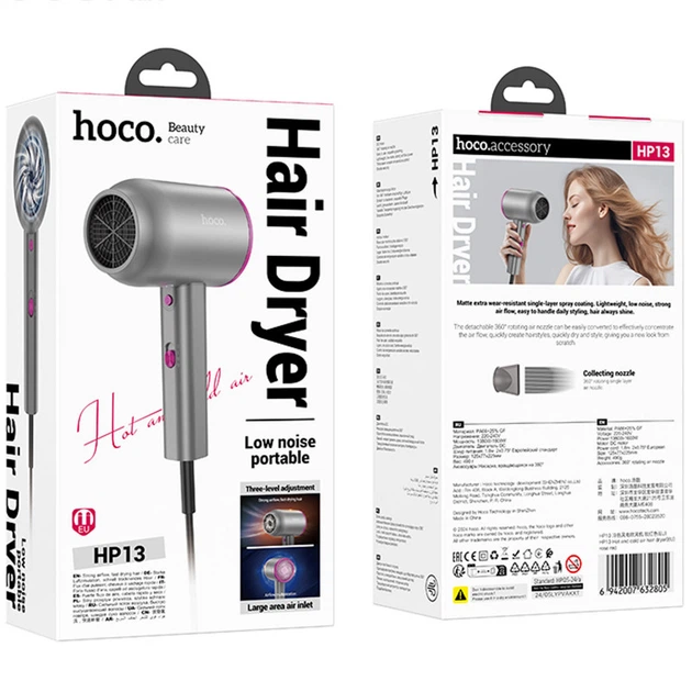 Фен для волосся Hoco HP13 Hot and cold air (1600W) Rose Red - Фото 2 Фен для волосся Hoco HP13 Hot and cold air (1600W) Rose Red - зображення 2