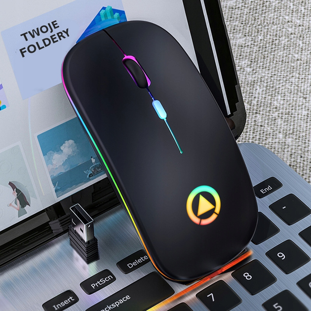 Мышь беспроводная SKY черная с RGB аккумулятор USB - Фото 5 Мышь беспроводная SKY черная с RGB аккумулятор USB - изображение 5
