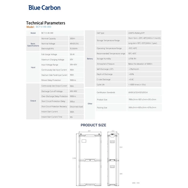 Аккумуляторная батарея Blue Carbon LiFePo4 48V 300Ah 15.36kWh до 6000 циклов высокая безопасность - изображение 3