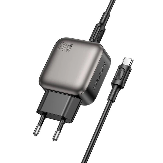 Сетевое зарядное устройство адаптер Borofone BAS55A Absolute charger set |1USB/1Type-C, 30W/3A, быстрая зарядка PD/QC, многоуровневая система защиты| с кабелем Type-C в Type-C |1 м, до 60 Вт| Черный - изображение 3