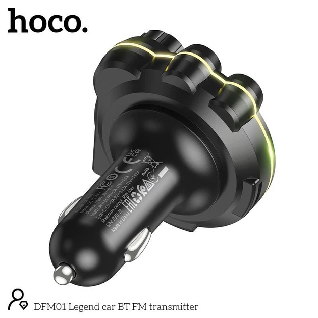 Автомобильный FM-трансмиттер модулятор и зарядный адаптер Hoco DFM01 Legend |Bluetooth 5.0, 2USB/Type-C, 38W/3A, TF, поддержка быстрой зарядки PD/QC, LED-дисплей, RGB-подсветка, универсальная совместимость| Черный - изображение 8