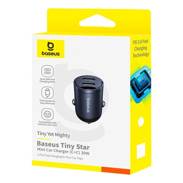 Автомобильный зарядный адаптер Baseus Tiny Star Mini Car Charger |2Type-C, 30W/3A, поддержка быстрой зарядки PD/QC, многоуровневая система защиты, универсальная совместимость, компактный| Черный - изображение 11