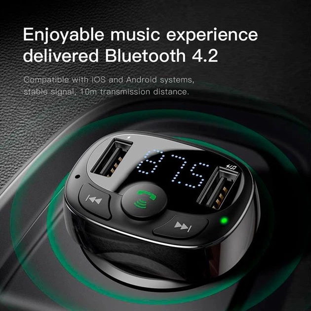 Автомобильный FM-трансмиттер модулятор и зарядный адаптер Baseus T Shaped Car Bluetooth MP3 Player S-09A (Standard Edition) |Bluetooth 4.2, 2USB, TF, 3.4A, LED-дисплей, многоуровневая защита, универсальная совместимость| Черный - Фото 4 Автомобильный FM-трансмиттер модулятор и зарядный адаптер Baseus T Shaped Car Bluetooth MP3 Player S-09A (Standard Edition) |Bluetooth 4.2, 2USB, TF, 3.4A, LED-дисплей, многоуровневая защита, универсальная совместимость| Черный - изображение 4