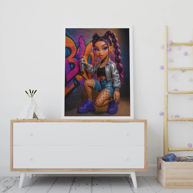 Постер в стиле куклы Bratz Девушка рисует граффити А2 42х60 см (DYT040_А2) - изображение 2