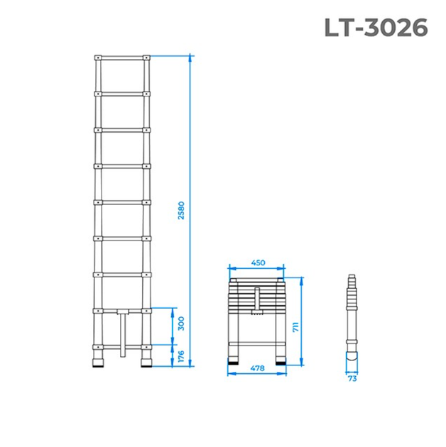 Драбина телескопічна Intertool 2600 мм х 8 ступенів (LT-3026) алюмінієва - зображення 3