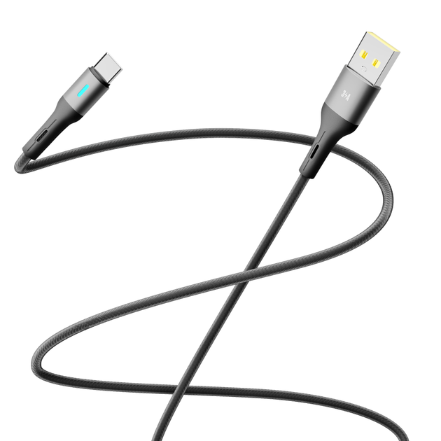 Кабель для зарядки и обмена данными USB YOKI YK-LE17 LED Series USB/Type C 60W (3A/20V) 1.2m Black - изображение 3