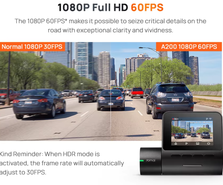 Автомобільний відеореєстратор 70mai Dash Cam A200 - изображение 3