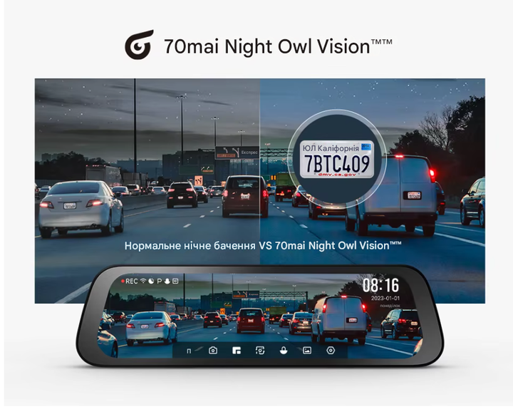 Відеореєстратор-дзеркало 70mai Rearview Dash Cam S500 - изображение 11