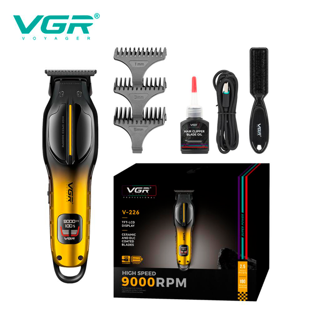 Триммер для стрижки волос аккумуляторный VGR V-226 GOLD, 9000 RPM, 3 насадки, LED дисплей - Фото 4 Триммер для стрижки волос аккумуляторный VGR V-226 GOLD, 9000 RPM, 3 насадки, LED дисплей - изображение 4