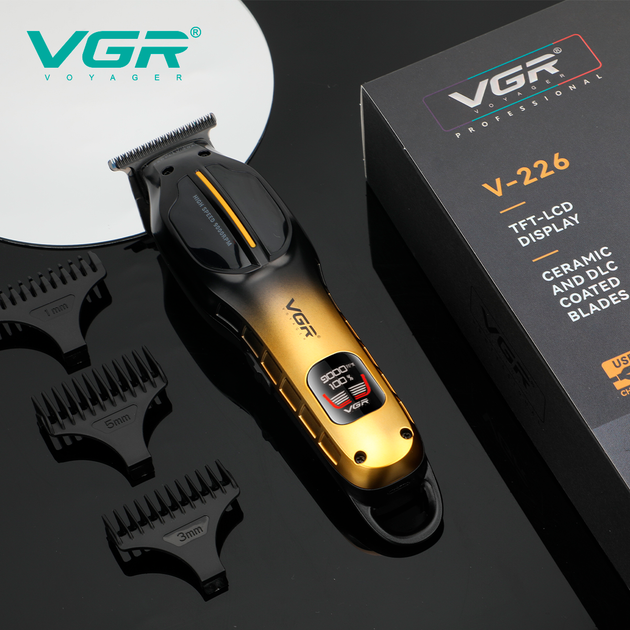 Триммер для стрижки волос аккумуляторный VGR V-226 GOLD, 9000 RPM, 3 насадки, LED дисплей - Фото 5 Триммер для стрижки волос аккумуляторный VGR V-226 GOLD, 9000 RPM, 3 насадки, LED дисплей - изображение 5