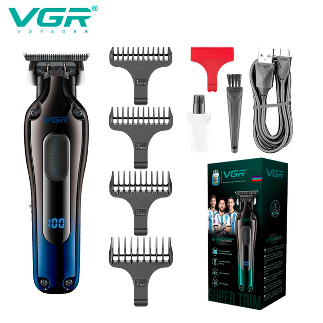 Триммер аккумуляторный для стрижки волос VGR V-998 BLUE, 4 насадки, LED дисплей - изображение 3