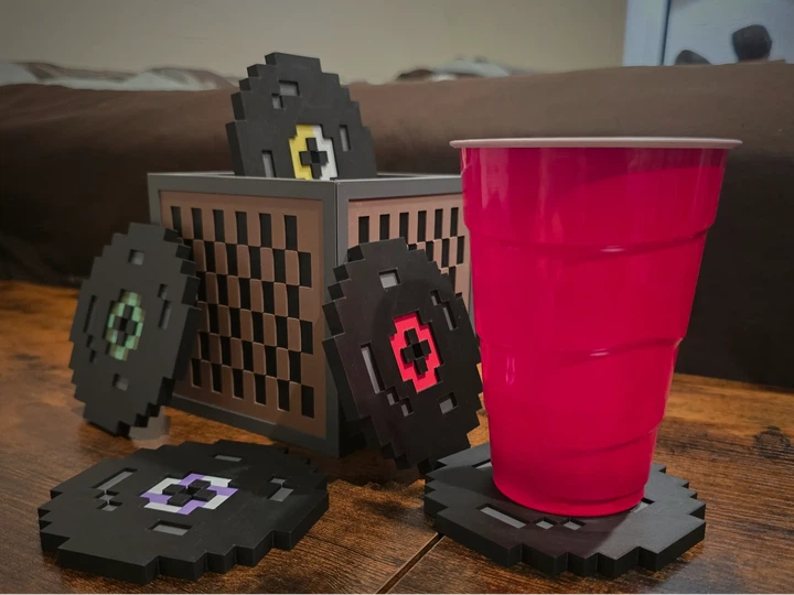 Набір підставок під чашку "Платівки Minecraft" 3D друк (5 шт). Aivory - Фото 2 Набір підставок під чашку "Платівки Minecraft" 3D друк (5 шт). Aivory - изображение 2