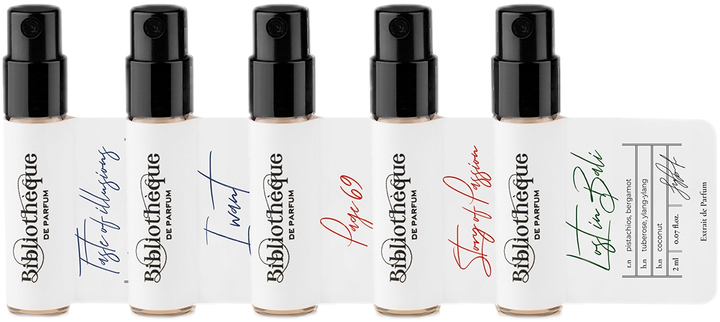 Zestaw miniatur damskich Bibliotheque de Parfum Warm & Addictive Woda perfumowana Taste Of Illusions 2 ml + I Want 2 ml + Page 69 2 ml + Story of Passion 2 ml + Lost In Bali 2 ml (4820271430773) - obraz 1
