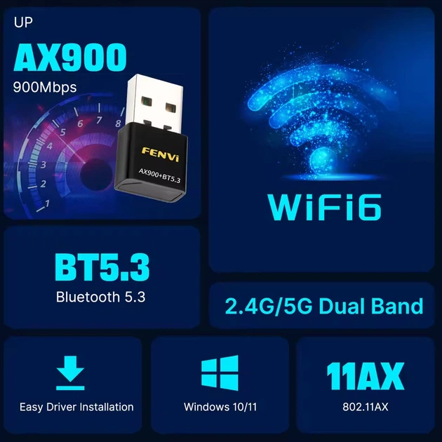 Беспроводной адаптер Fenvi FU-AX900В Wi-Fi 6, Bluetooth 5.3 Dual Band 2.4G 5G - Фото 2 Беспроводной адаптер Fenvi FU-AX900В Wi-Fi 6, Bluetooth 5.3 Dual Band 2.4G 5G - изображение 2