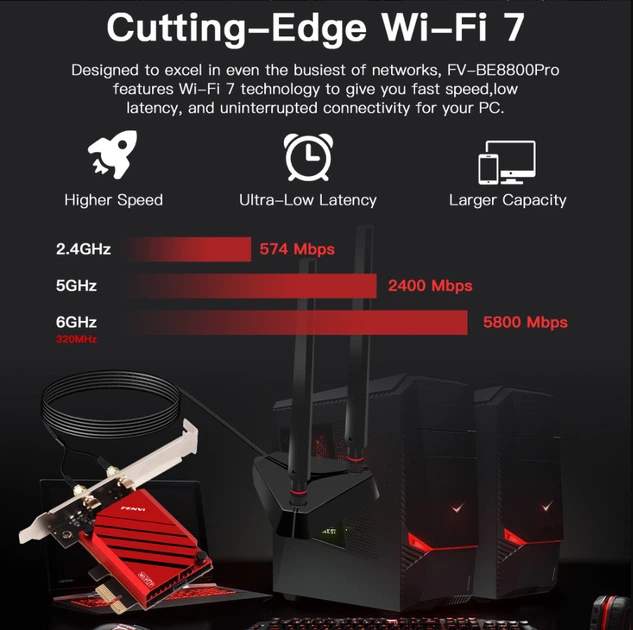 Беспроводной адаптер PCIe Wi-Fi 7, Bluetooth 5.4, Tri-Band 2.4/5/6 ГГц, до 5800 Мбит/с, для ПК, совместим с Windows 10/11 - Фото 5 Беспроводной адаптер PCIe Wi-Fi 7, Bluetooth 5.4, Tri-Band 2.4/5/6 ГГц, до 5800 Мбит/с, для ПК, совместим с Windows 10/11 - изображение 5